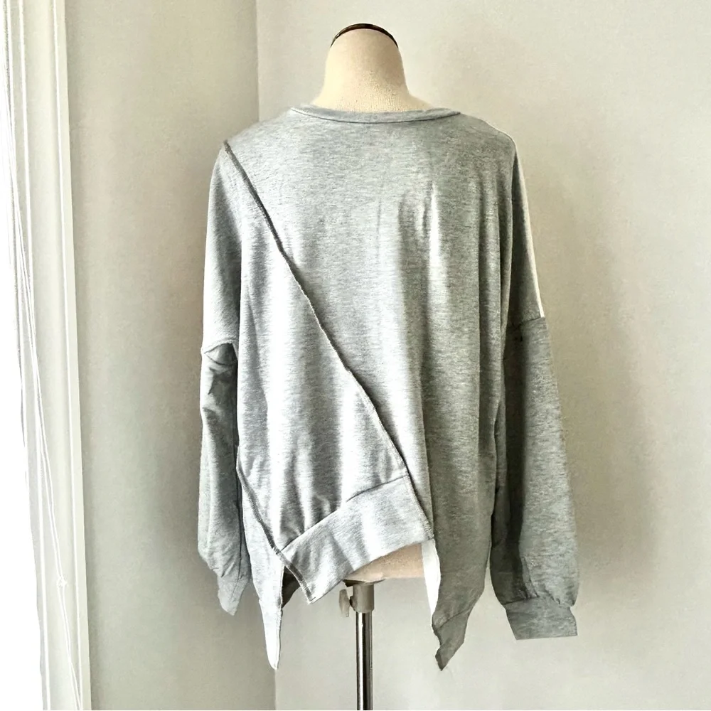 🌸NWOT Patchwork/Colorblock Long Sleeve Top. Tan, Grey & White. 1 SM 1 MED 1 LG - Picture 3 of 11